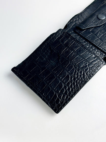 Handmade Classic Men Wallet Genuine Leather Crocodile Embossed Black Gift For Him SR027