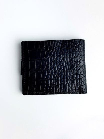 Handmade Classic Men Wallet Genuine Leather Crocodile Embossed Black Gift For Him SR027