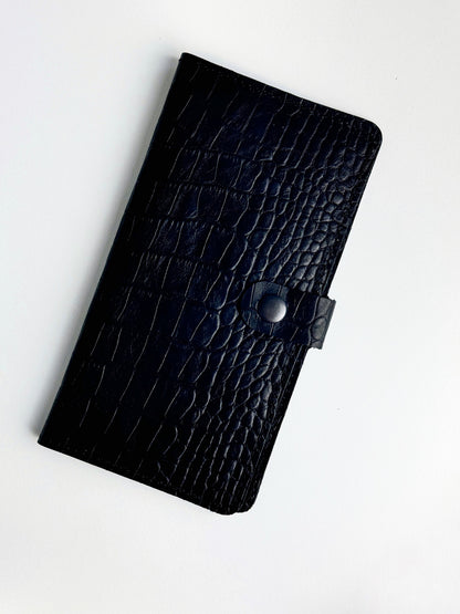 Handmade Mens Wallet Genuine Leather Crocodile Embossing Black Long Wallet Gift For Him