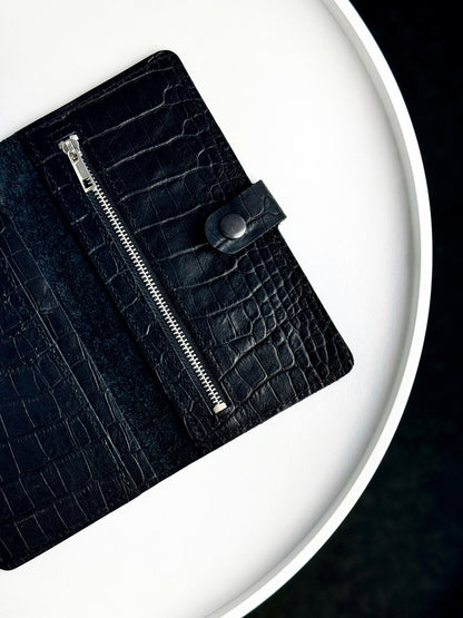 Handmade Mens Wallet Genuine Leather Crocodile Embossing Black Long Wallet Gift For Him