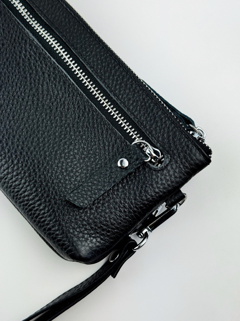Handmade Black Leather Clutch Genuine Grain Leather Minimalist Wristlet Gift for Him