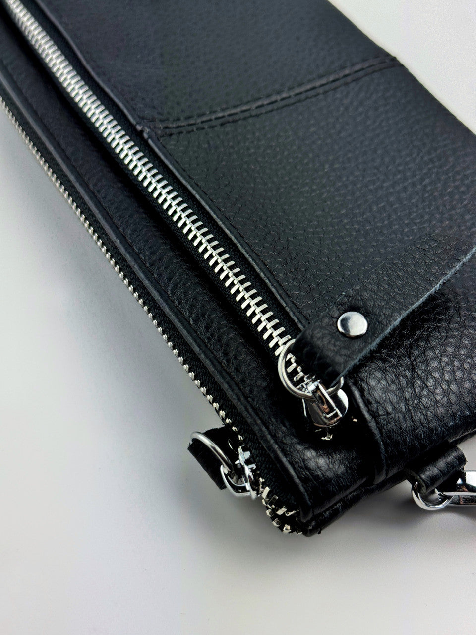 Handmade Black Leather Clutch Genuine Grain Leather Minimalist Wristlet Gift for Him