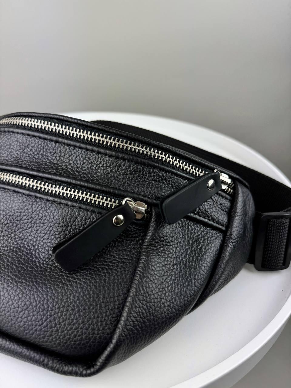 Handmade Mens Leather Banana Bag Black Waist Bag Gift For Him