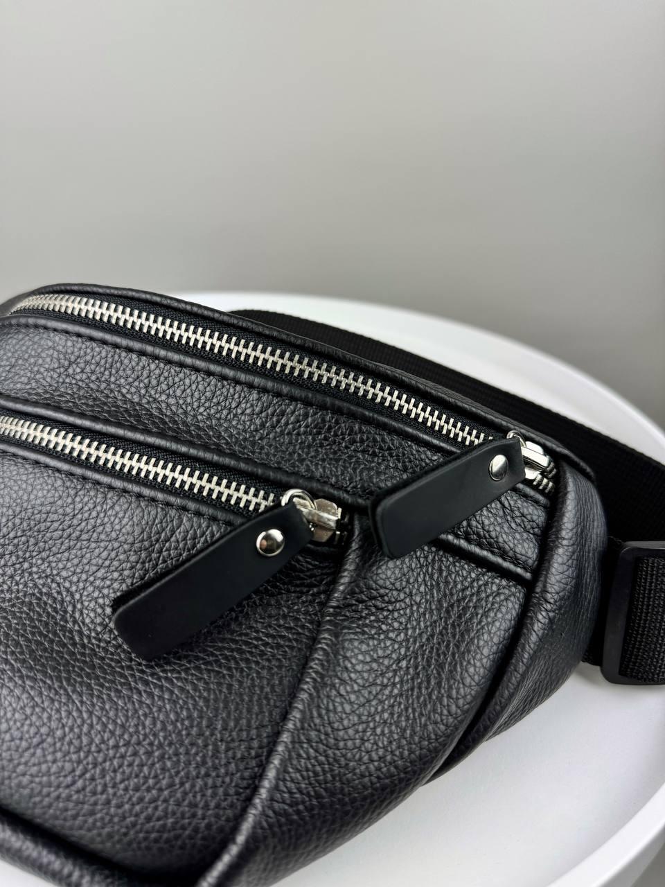 Handmade Mens Leather Banana Bag Black Waist Bag Gift For Him