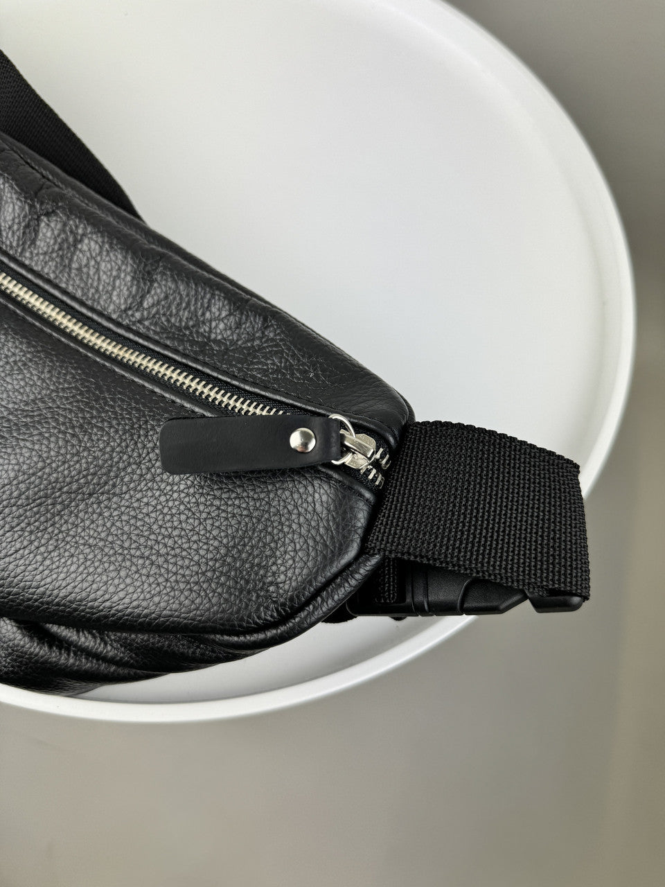 Handmade Mens Leather Banana Bag Black Waist Bag Gift For Him