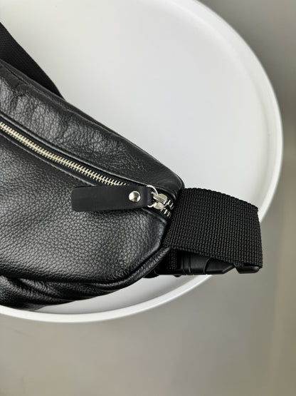 Handmade Mens Leather Banana Bag Black Waist Bag Gift For Him