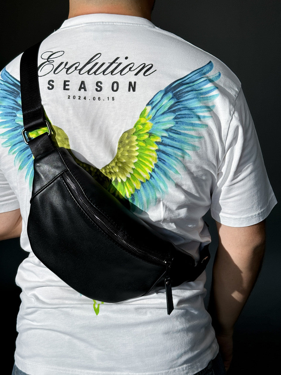 Handmade Black Leather Waist Bag Banana Style Gift for Him