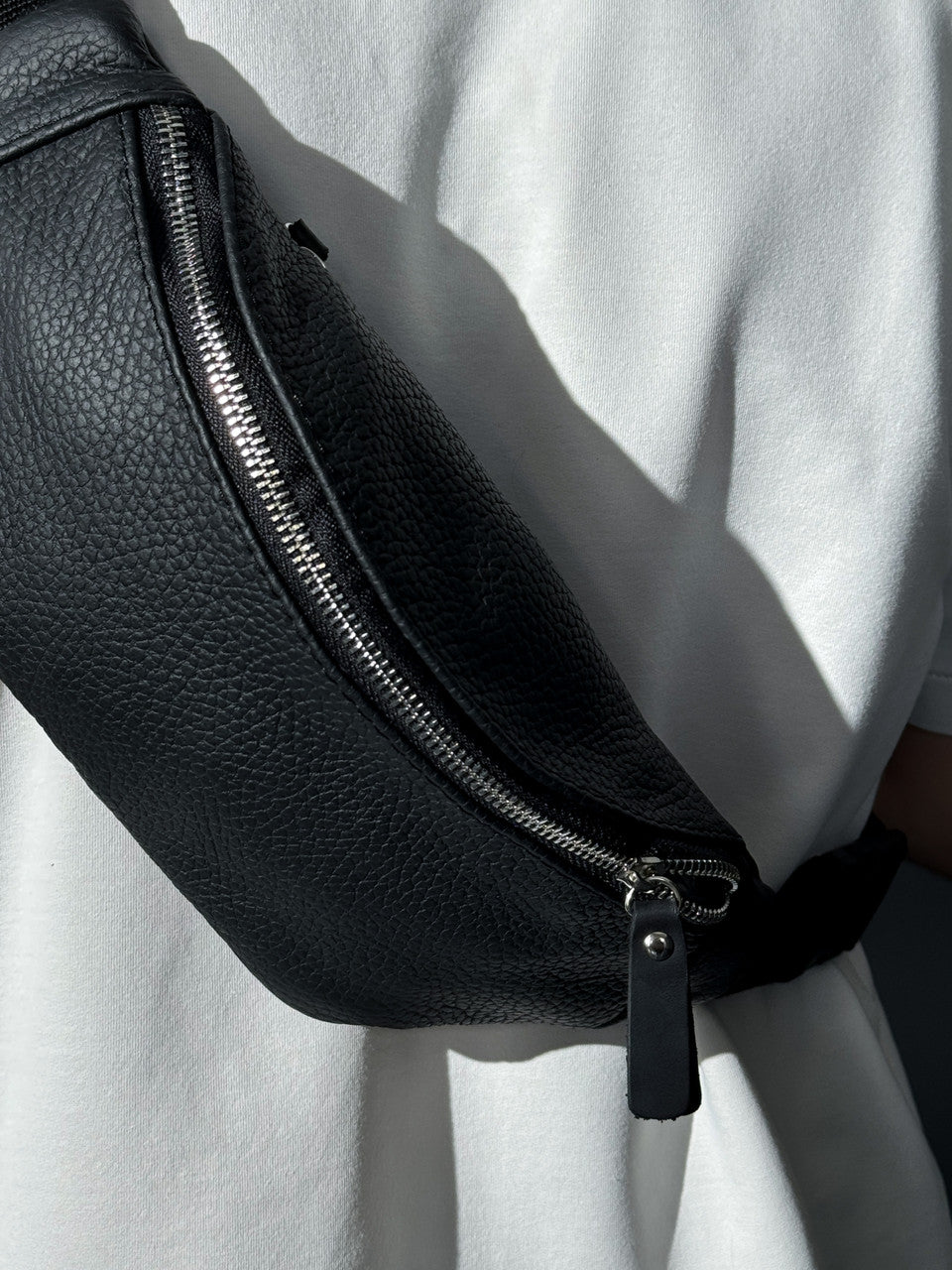 Handmade Mens Black Leather Banana Bag Gift for Him Waist Bag Fanny Pack