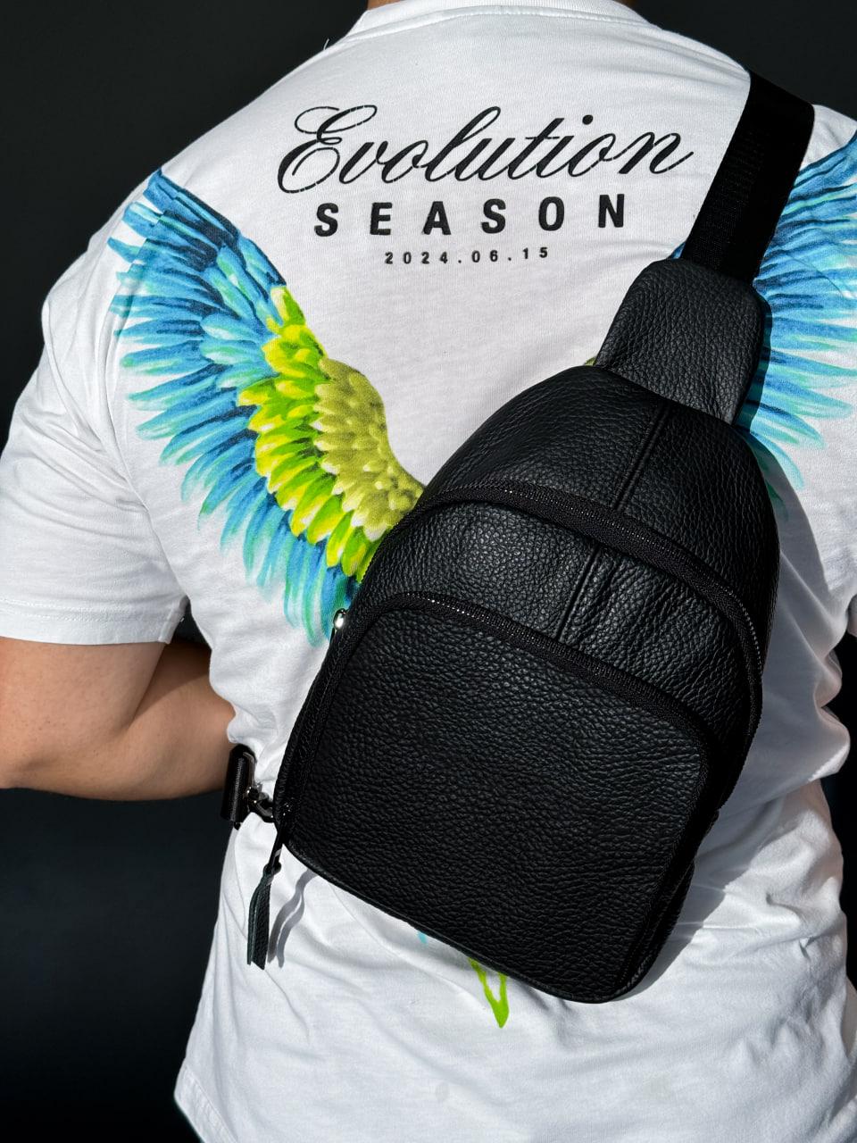 Handmade Genuine Leather Mens Sling Bag Black Crossbody Shoulder Bag Gift for Him
