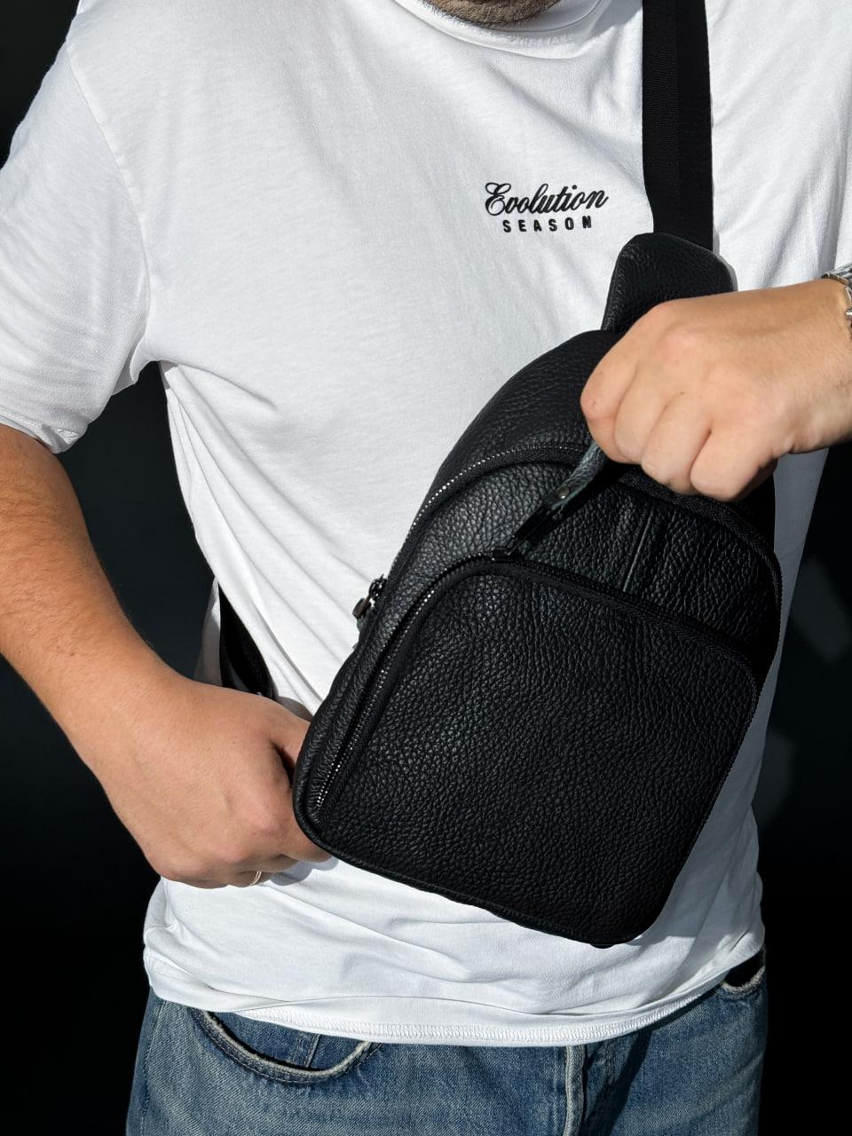 Handmade Genuine Leather Mens Sling Bag Black Crossbody Shoulder Bag Gift for Him