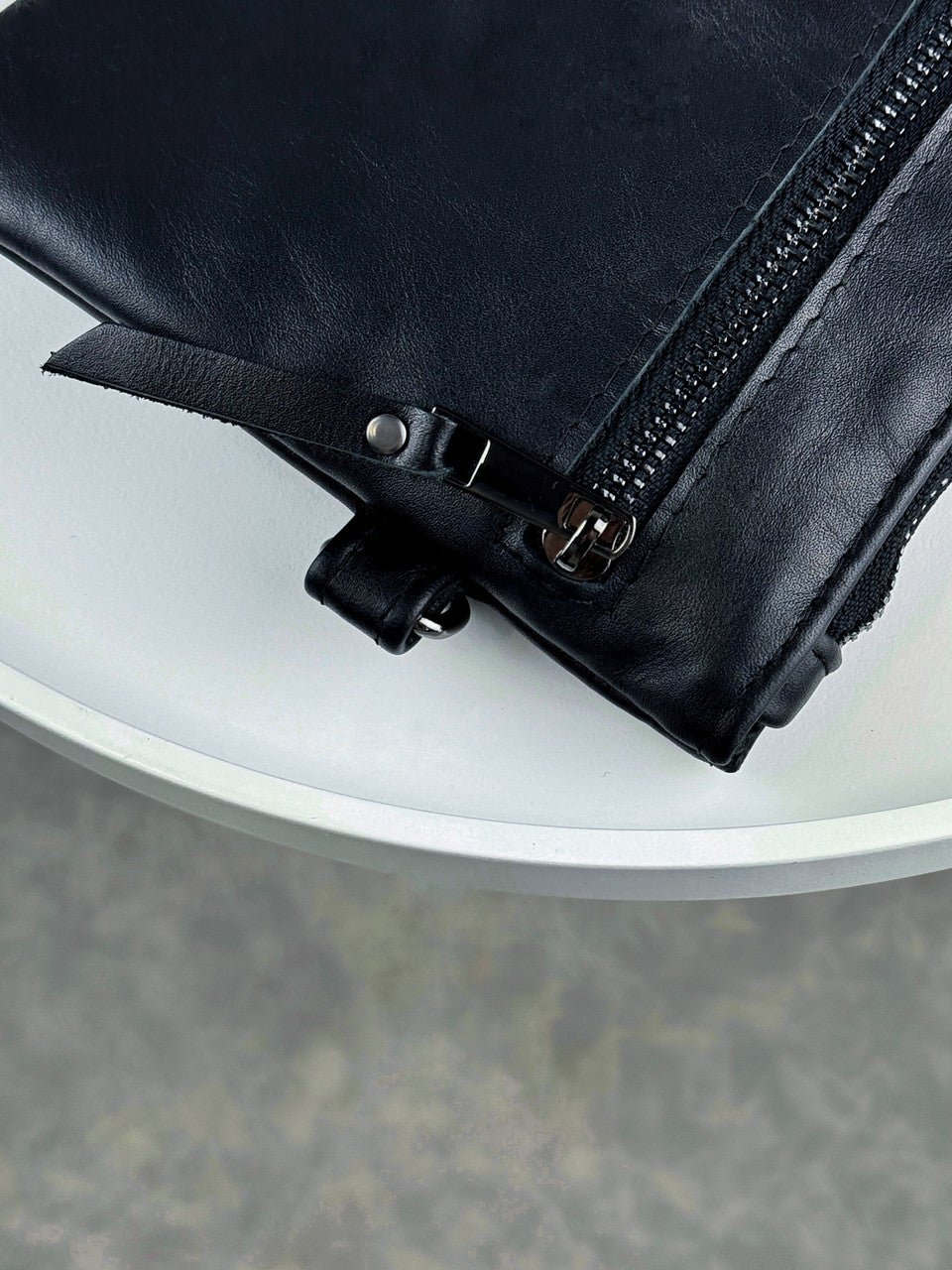 Handmade Genuine Smooth Leather Clutch Black Minimalist Wrist Clutch Gift for Him