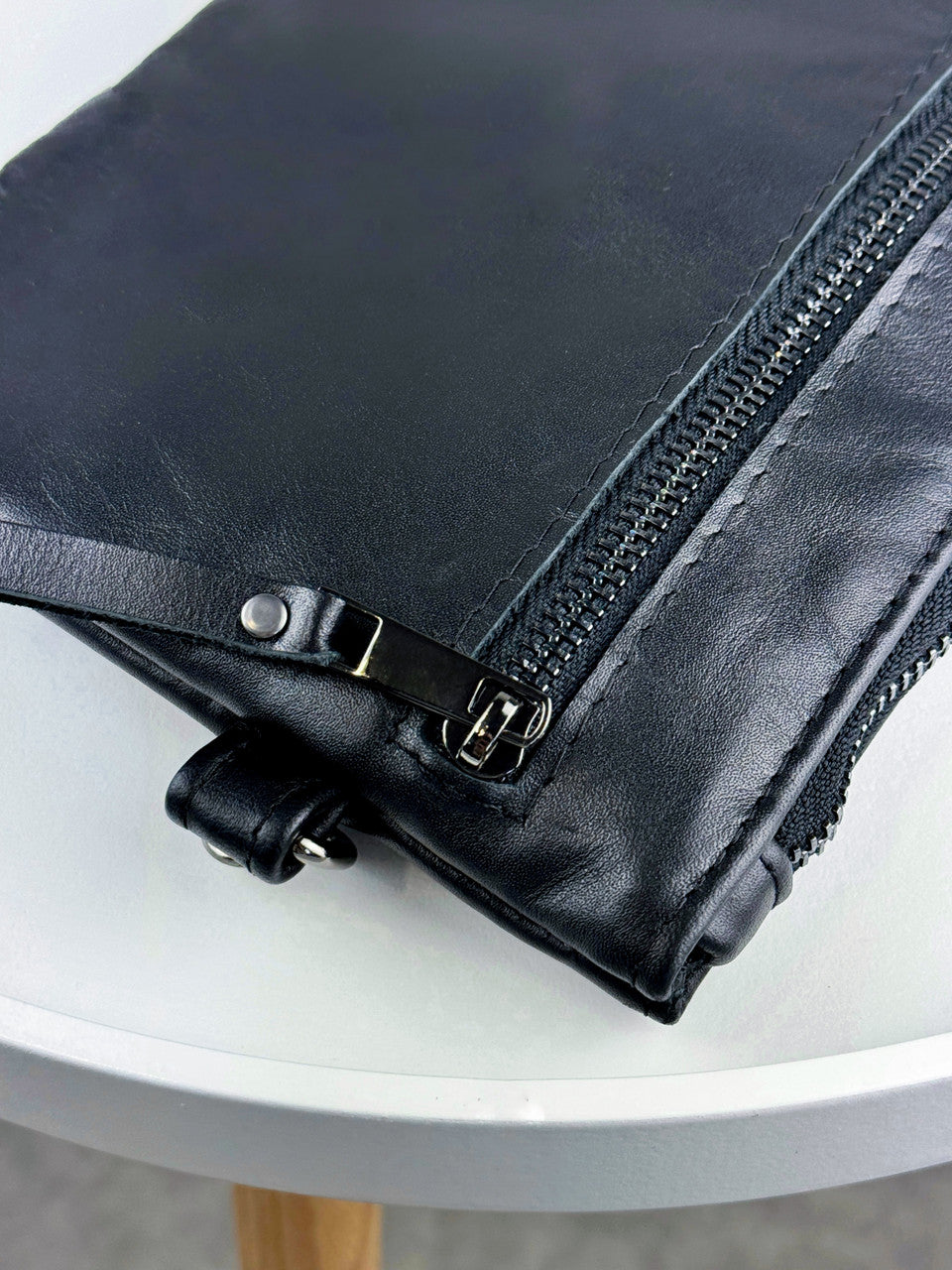 Handmade Genuine Smooth Leather Clutch Black Minimalist Wrist Clutch Gift for Him