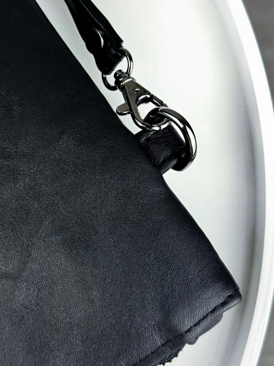 Handmade Genuine Smooth Leather Clutch Black Minimalist Wrist Clutch Gift for Him
