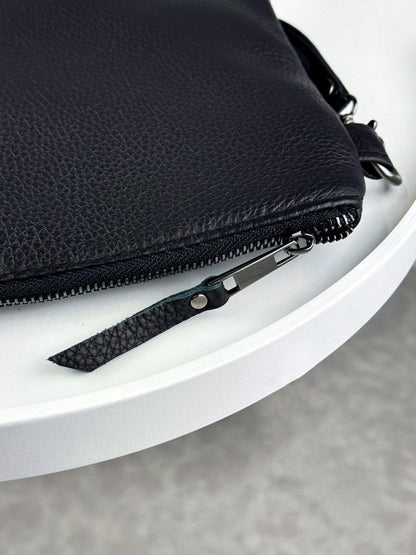 Handmade Genuine Grain Leather Clutch SKILL Black Gift for Him