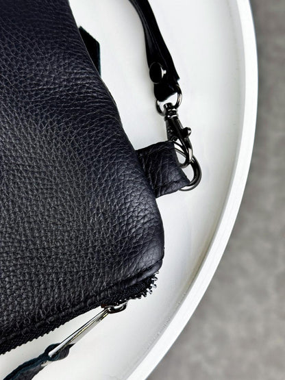 Handmade Genuine Grain Leather Clutch SKILL Black Gift for Him