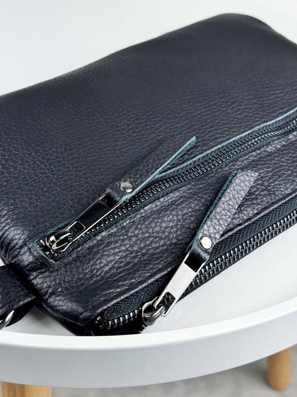 Handmade Genuine Grain Leather Clutch SKILL Black Gift for Him