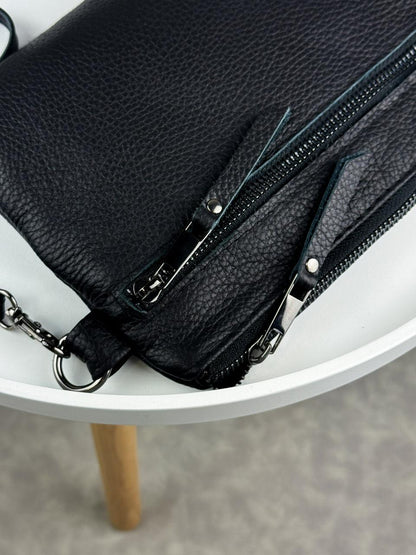 Handmade Genuine Grain Leather Clutch SKILL Black Gift for Him