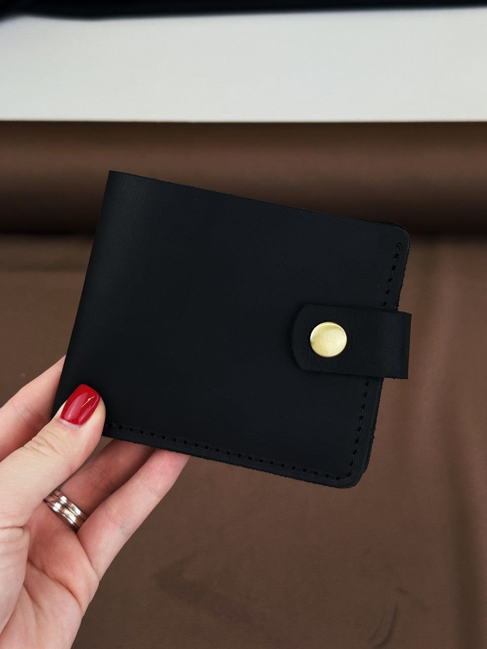 Handmade Mens Wallet Genuine Crazy Horse Leather Black Bifold with Coin Pocket