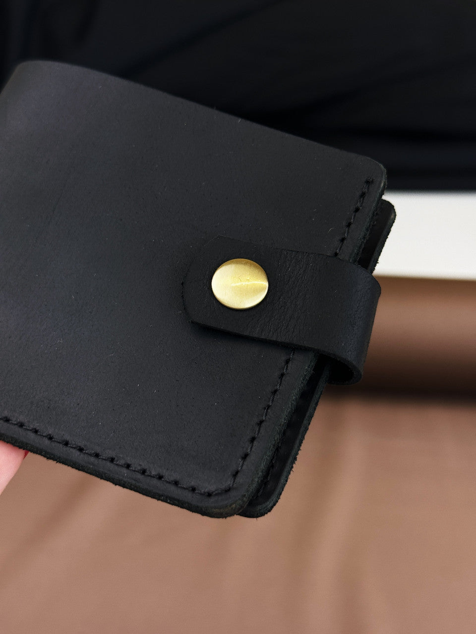 Handmade Mens Wallet Genuine Crazy Horse Leather Black Bifold with Coin Pocket
