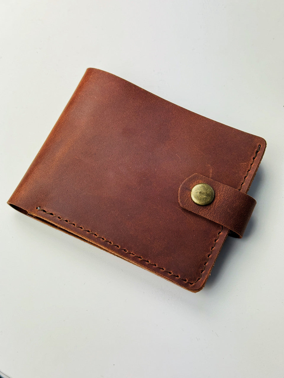 Handmade Mens Wallet Genuine Crazy Horse Leather Light Brown Coin Pocket Hand Stitched