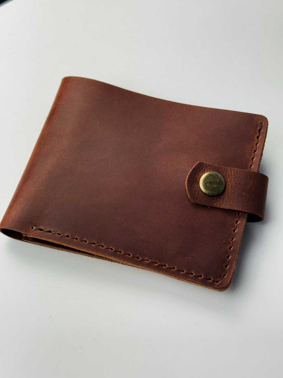 Handmade Mens Wallet Genuine Crazy Horse Leather Light Brown Coin Pocket Hand Stitched