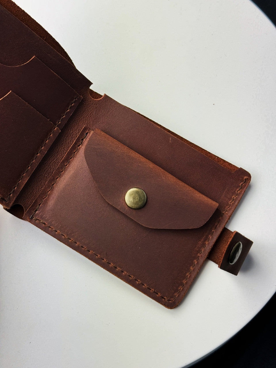 Handmade Mens Wallet Genuine Crazy Horse Leather Light Brown Coin Pocket Hand Stitched