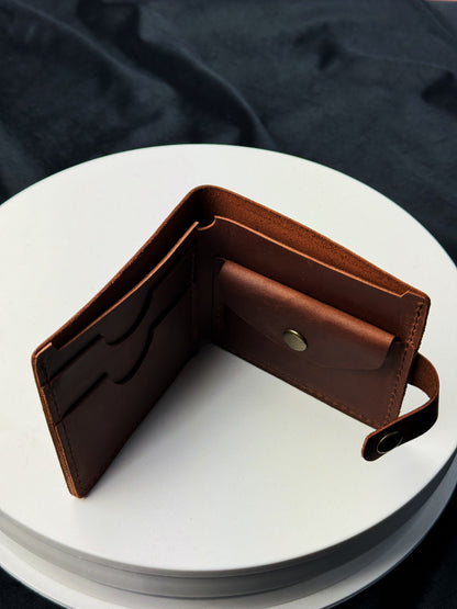 Handmade Mens Wallet Genuine Crazy Horse Leather Light Brown Coin Pocket Hand Stitched