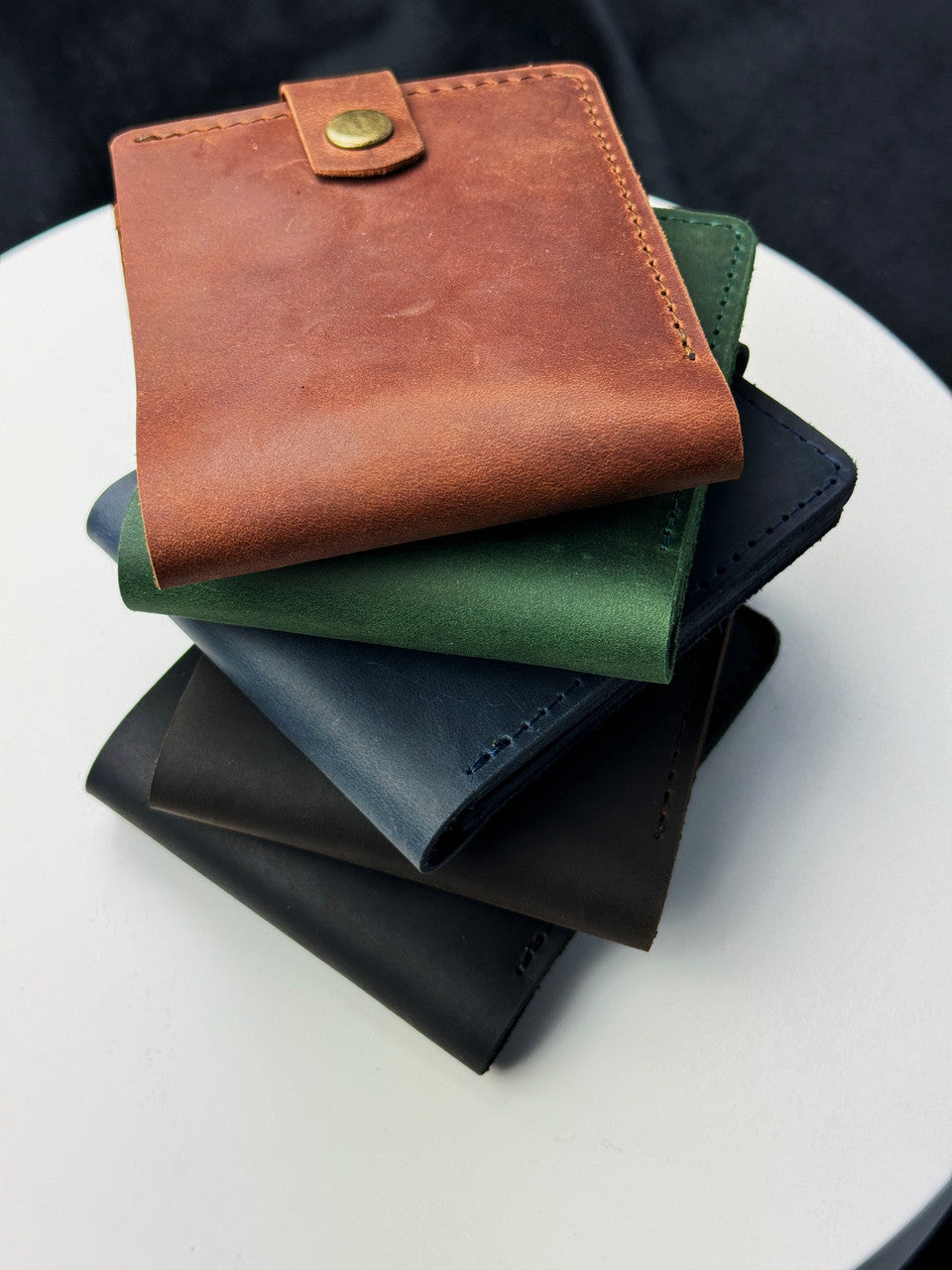 Handmade Mens Wallet Genuine Crazy Horse Leather Light Brown Coin Pocket Hand Stitched