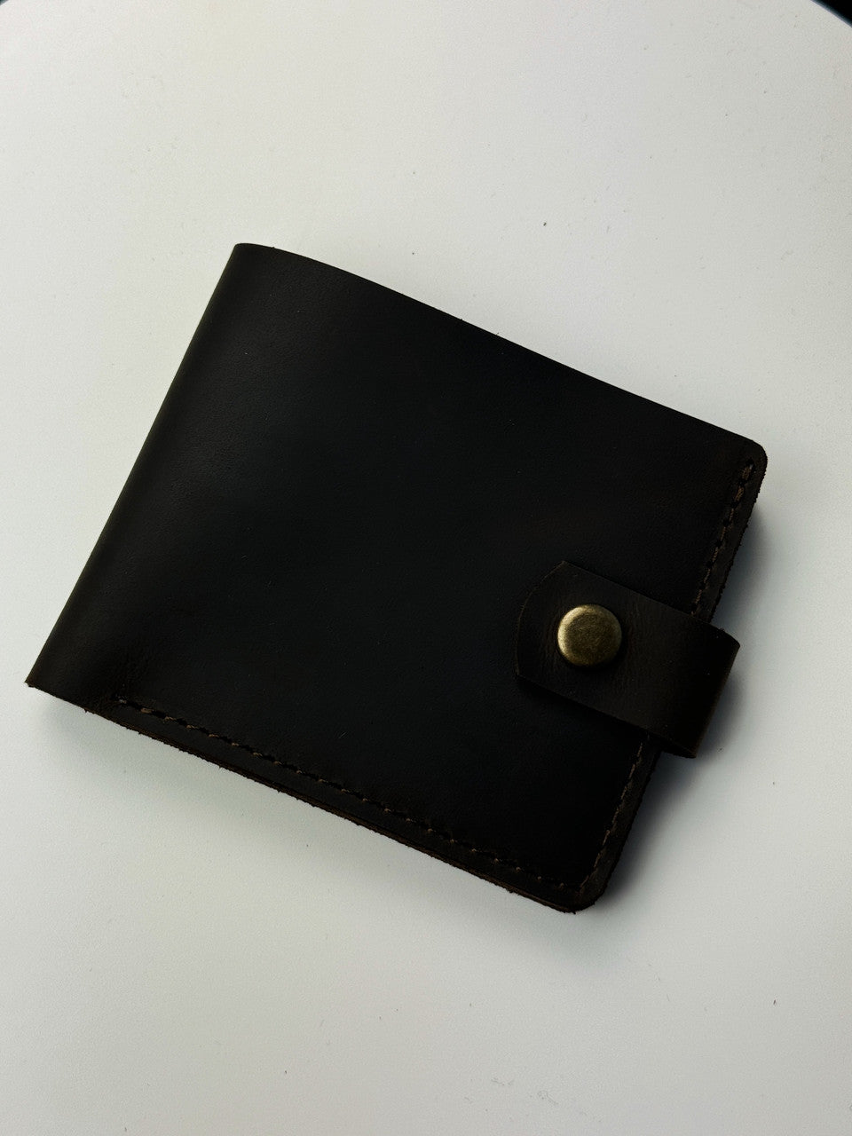 Handmade Mens Wallet Dark Brown Crazy Horse Genuine Leather Bifold with Coin Snap