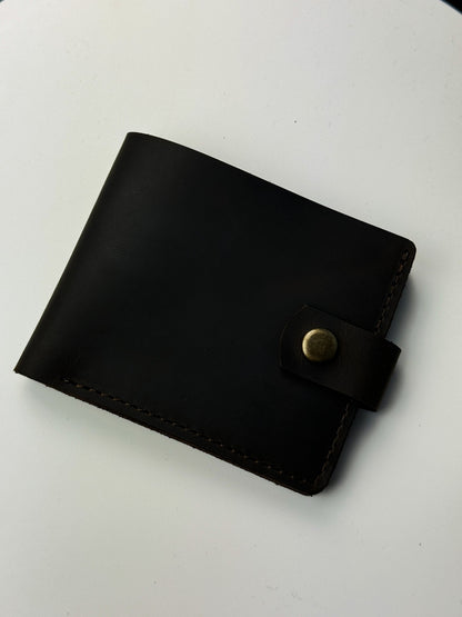 Handmade Mens Wallet Dark Brown Crazy Horse Genuine Leather Bifold with Coin Snap