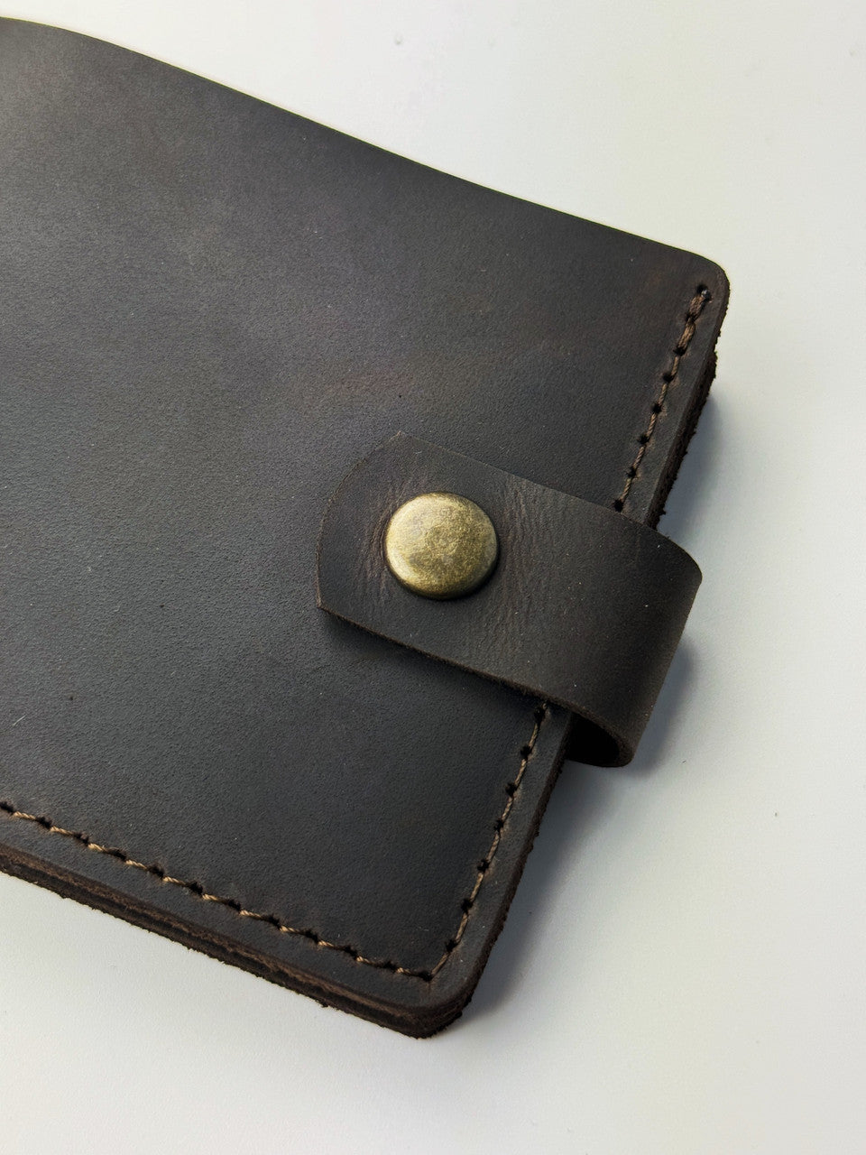 Handmade Mens Wallet Dark Brown Crazy Horse Genuine Leather Bifold with Coin Snap