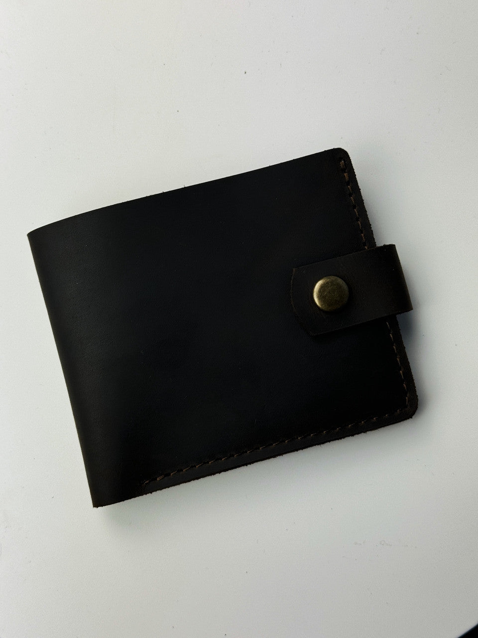 Handmade Mens Wallet Dark Brown Crazy Horse Genuine Leather Bifold with Coin Snap