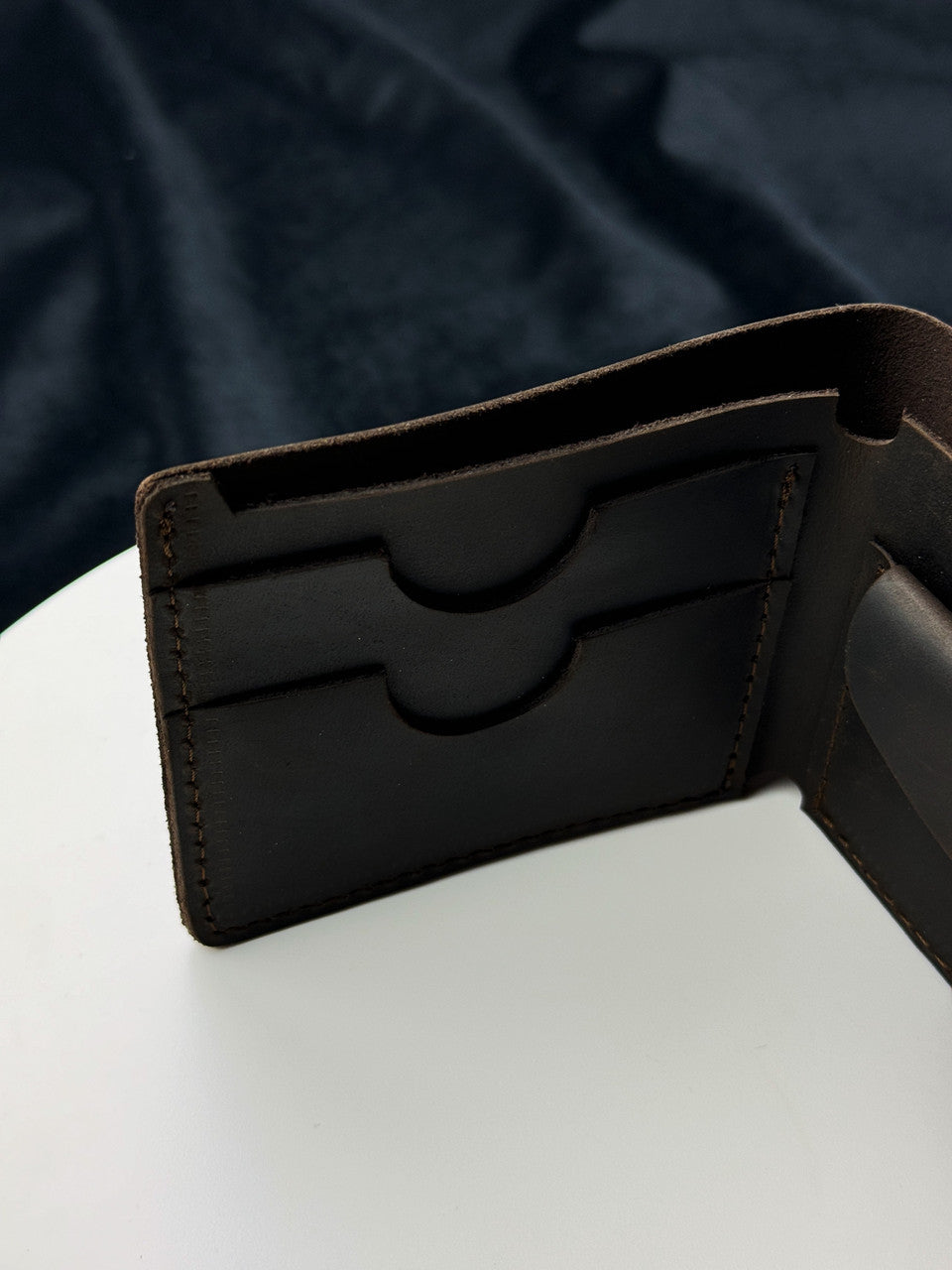 Handmade Mens Wallet Dark Brown Crazy Horse Genuine Leather Bifold with Coin Snap