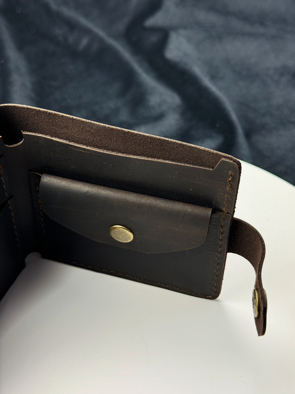 Handmade Mens Wallet Dark Brown Crazy Horse Genuine Leather Bifold with Coin Snap