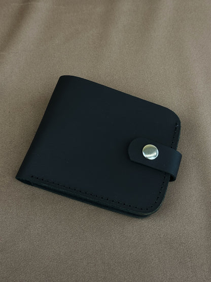 Handmade Mens Black Genuine Leather Wallet Snap Coin Pocket 2 Card Slots