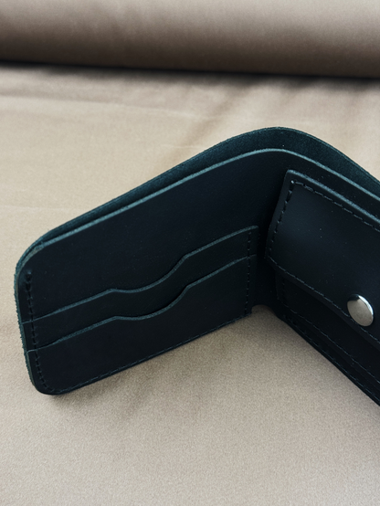 Handmade Mens Black Genuine Leather Wallet Snap Coin Pocket 2 Card Slots