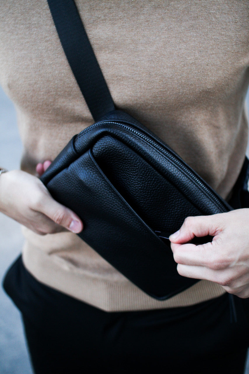 Handmade Mens Leather Crossbody Bag Black Gift for Him
