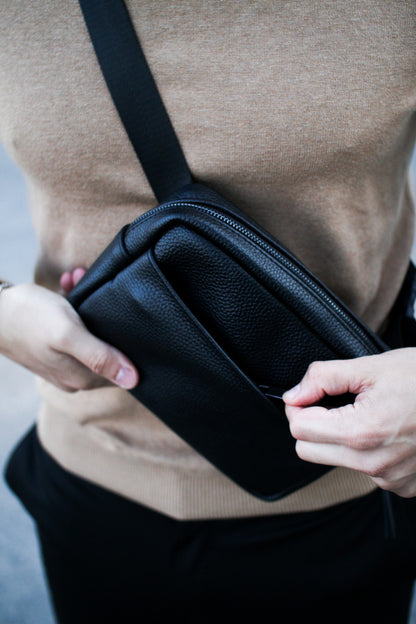 Handmade Mens Leather Crossbody Bag Black Gift for Him