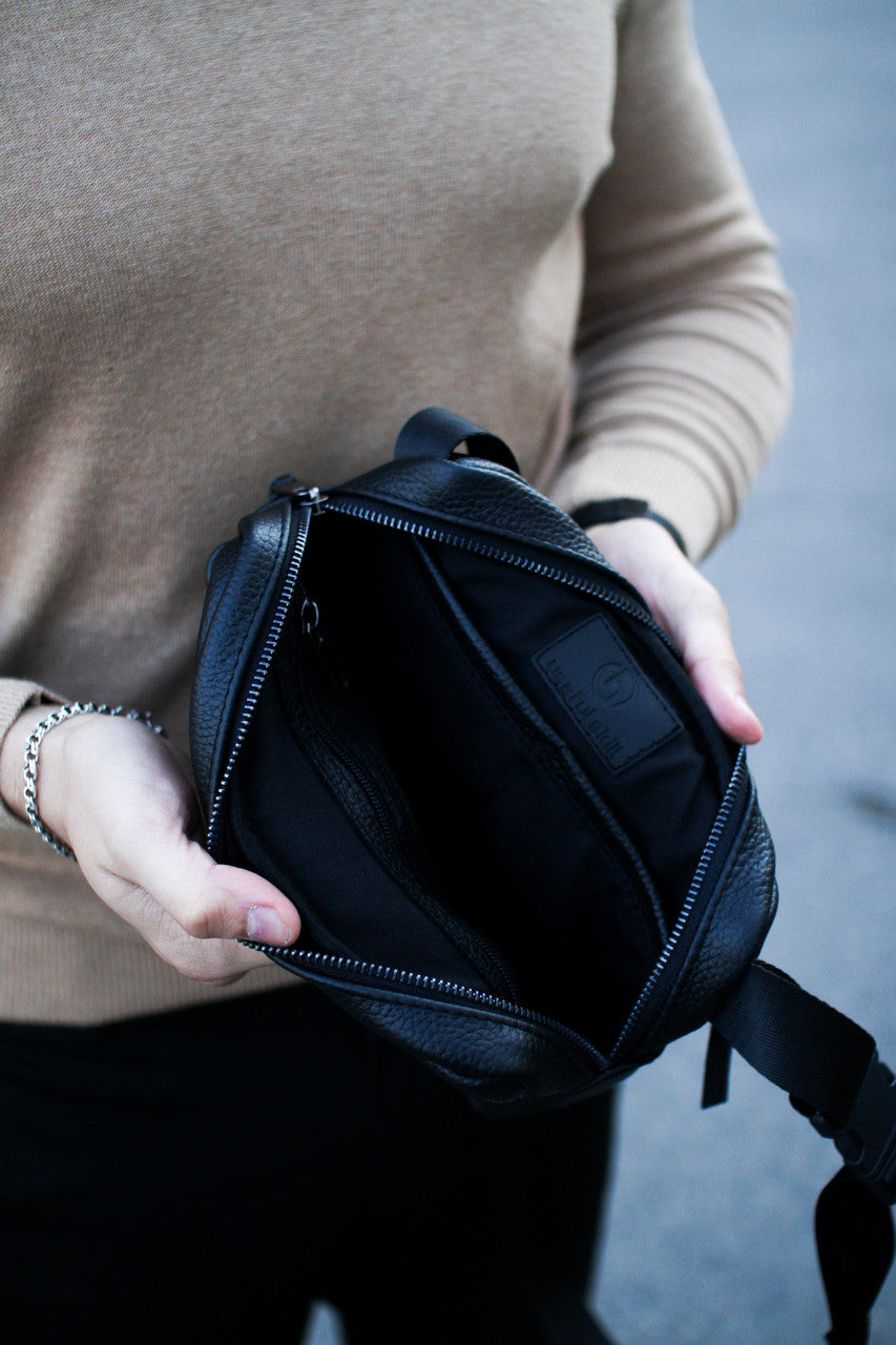 Handmade Mens Leather Crossbody Bag Black Gift for Him