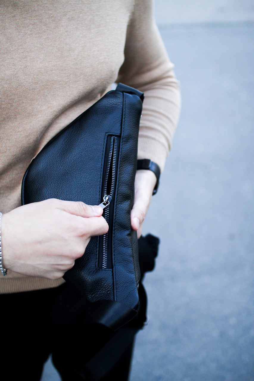 Mens Handmade Leather Banana Belt Bag Black Gift For Him
