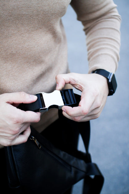 Mens Handmade Leather Banana Belt Bag Black Gift For Him