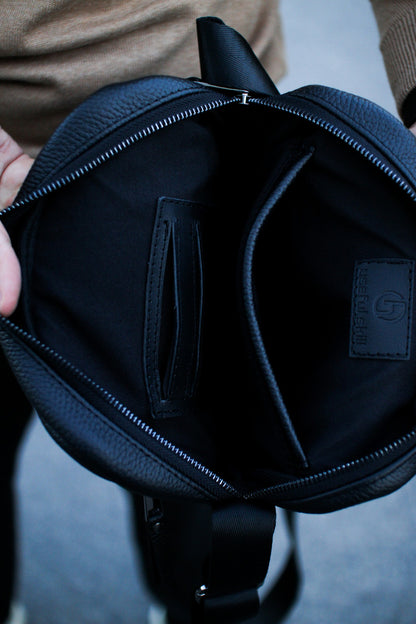 Handmade Genuine Grain Leather Messenger Bag Crossbody for Men Black Gift for Him