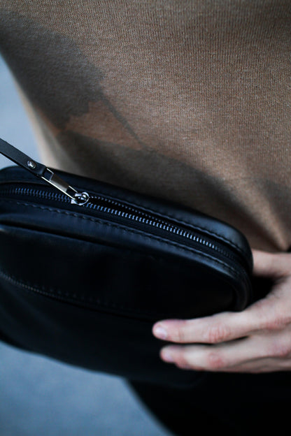 Genuine Smooth Leather Mens Messenger Bag Black Handmade Gift for Him