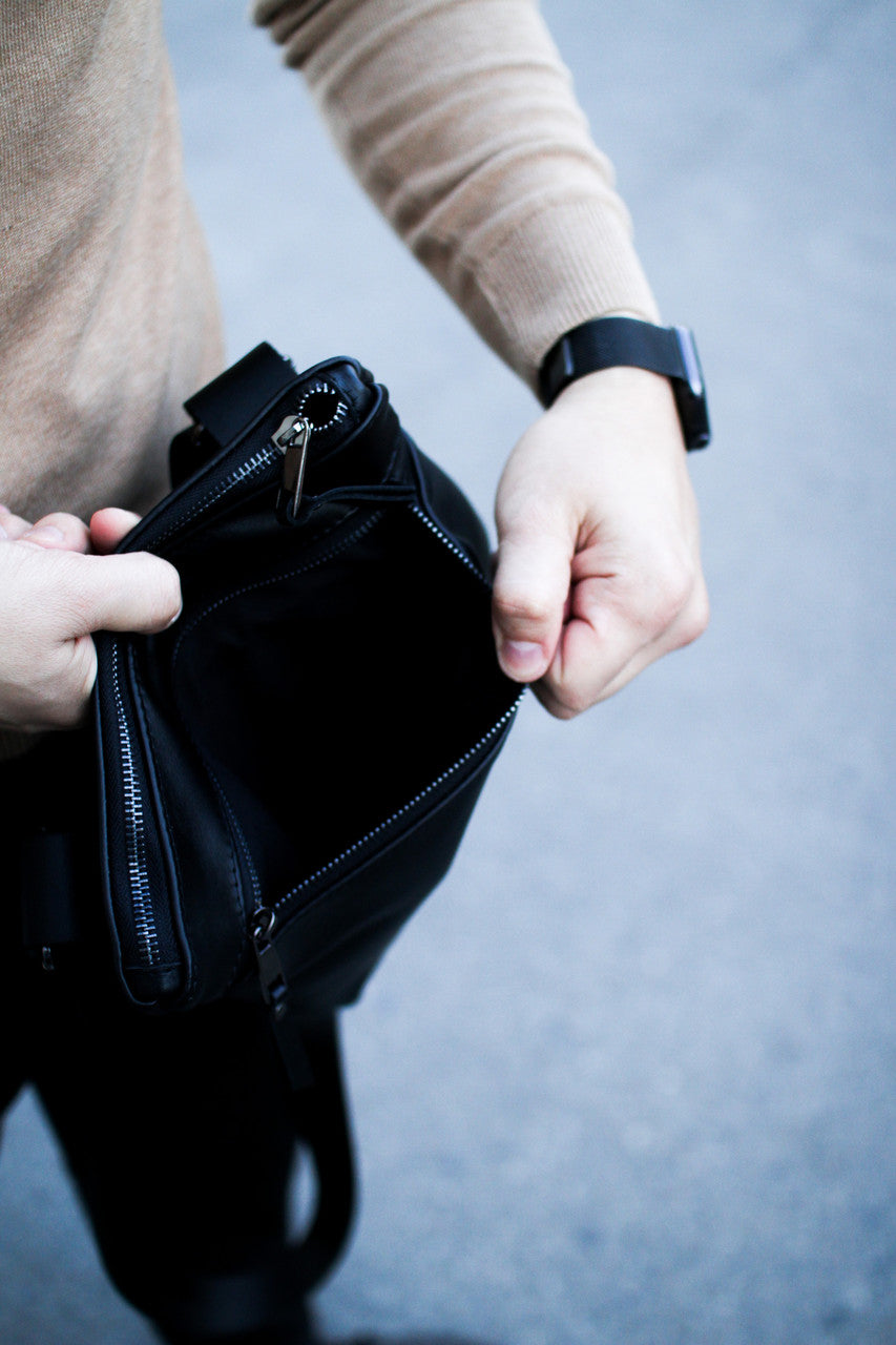 Handmade Genuine Smooth Leather Messenger Bag Black Mens Shoulder Bag Gift for Him