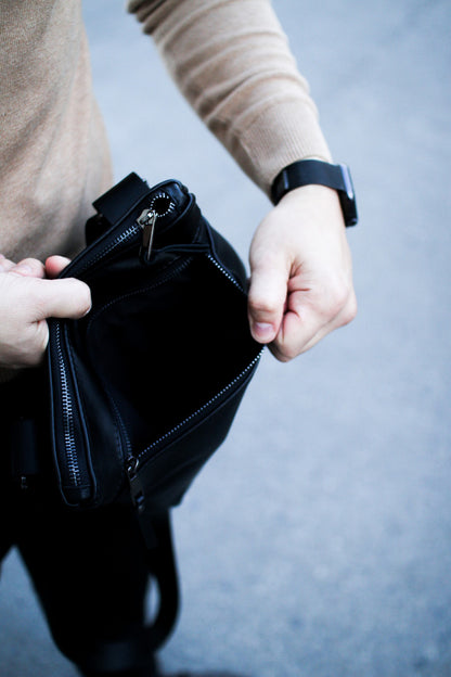 Handmade Genuine Smooth Leather Messenger Bag Black Mens Shoulder Bag Gift for Him