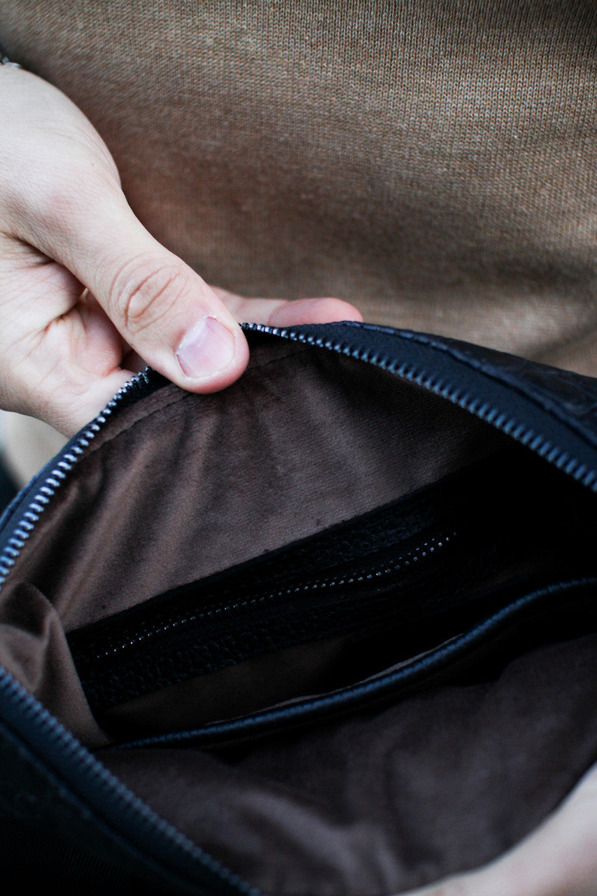 Handmade Genuine Leather Messenger Shoulder Bag for Men Black Crocodile Insert Gift for Him