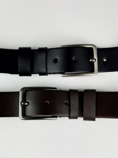 Handmade Mens Genuine Brown Calf Leather Belt with Metal Buckle Gift for Him