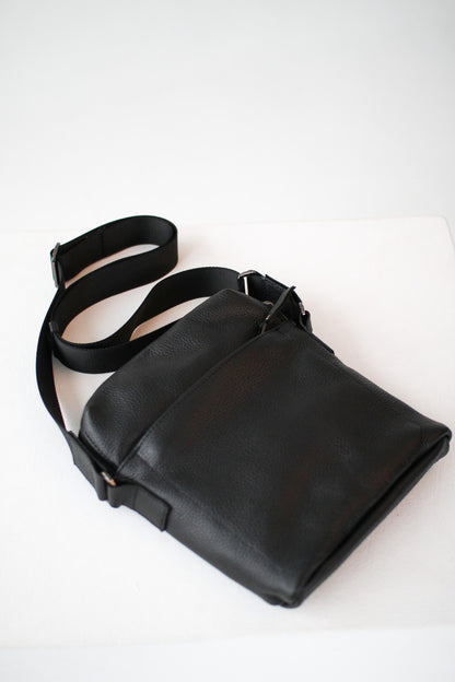 Handmade Mens Leather Messenger Bag Black Classic Crossbody Gift for Him