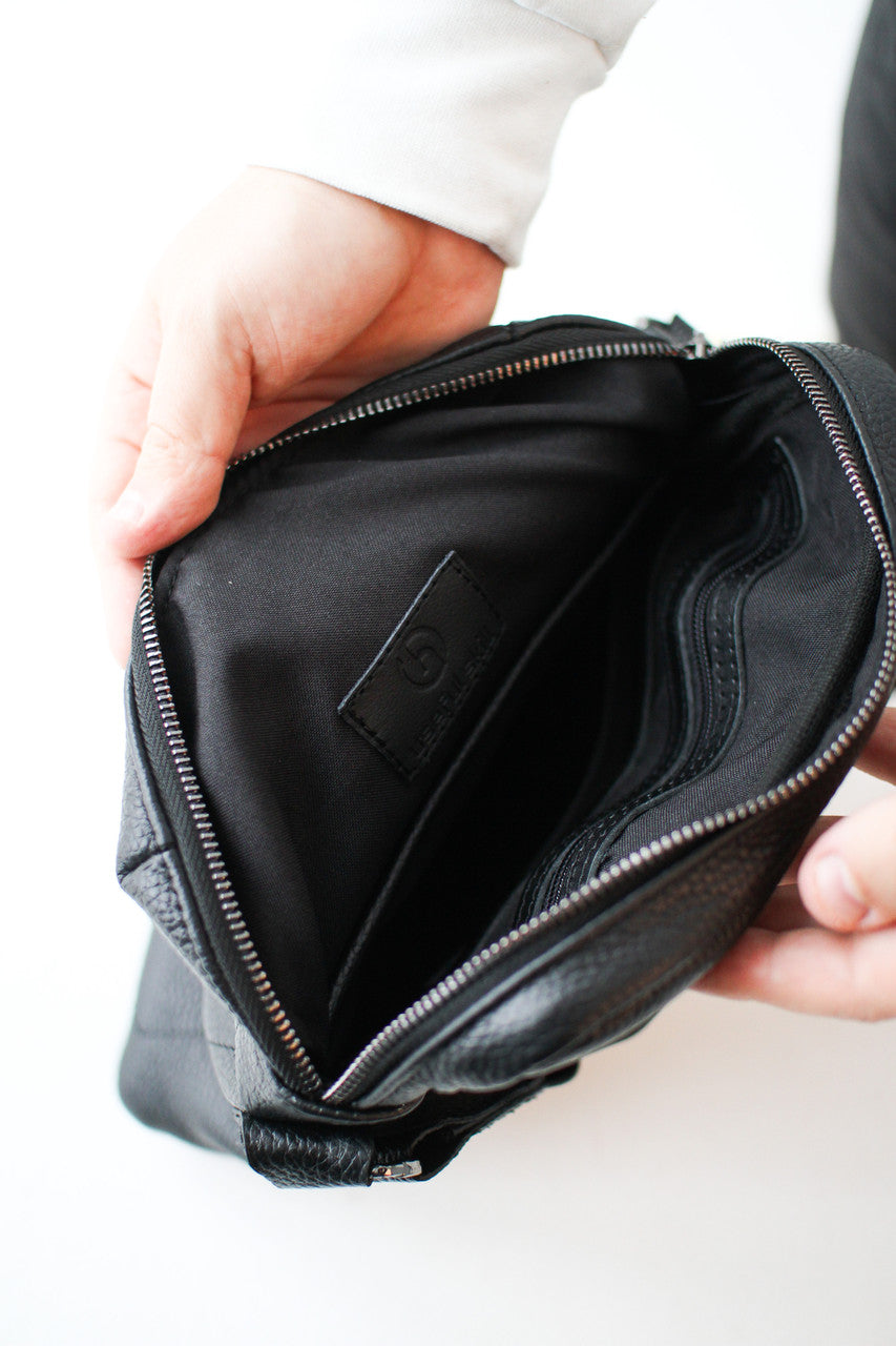 Handmade Mens Leather Messenger Bag Black Classic Crossbody Gift for Him