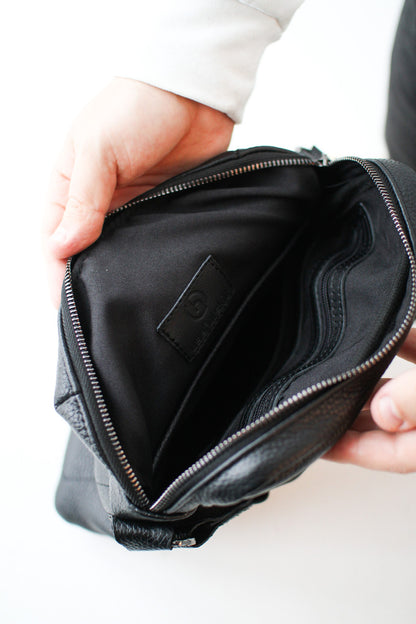 Handmade Mens Leather Messenger Bag Black Classic Crossbody Gift for Him
